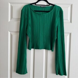 Nasty Gal | Pleated Bright Green Cropped Blouse | Size 14